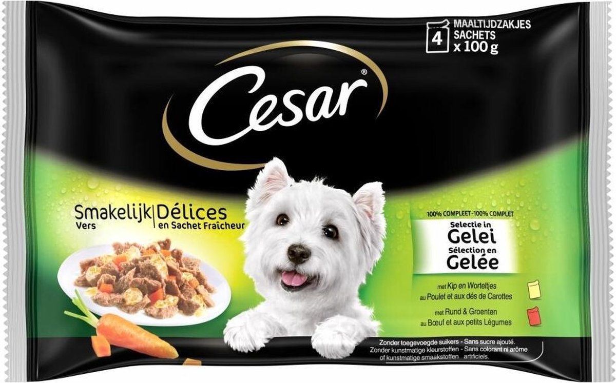 Cesar Pouch Multipack Smakelijk Vers 4x100 g - Hondenvoer - Mix&Gelei