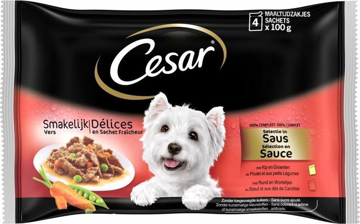 Cesar Pouch Multipack Smakelijk Vers 4x100 g - Hondenvoer - Mix&Saus