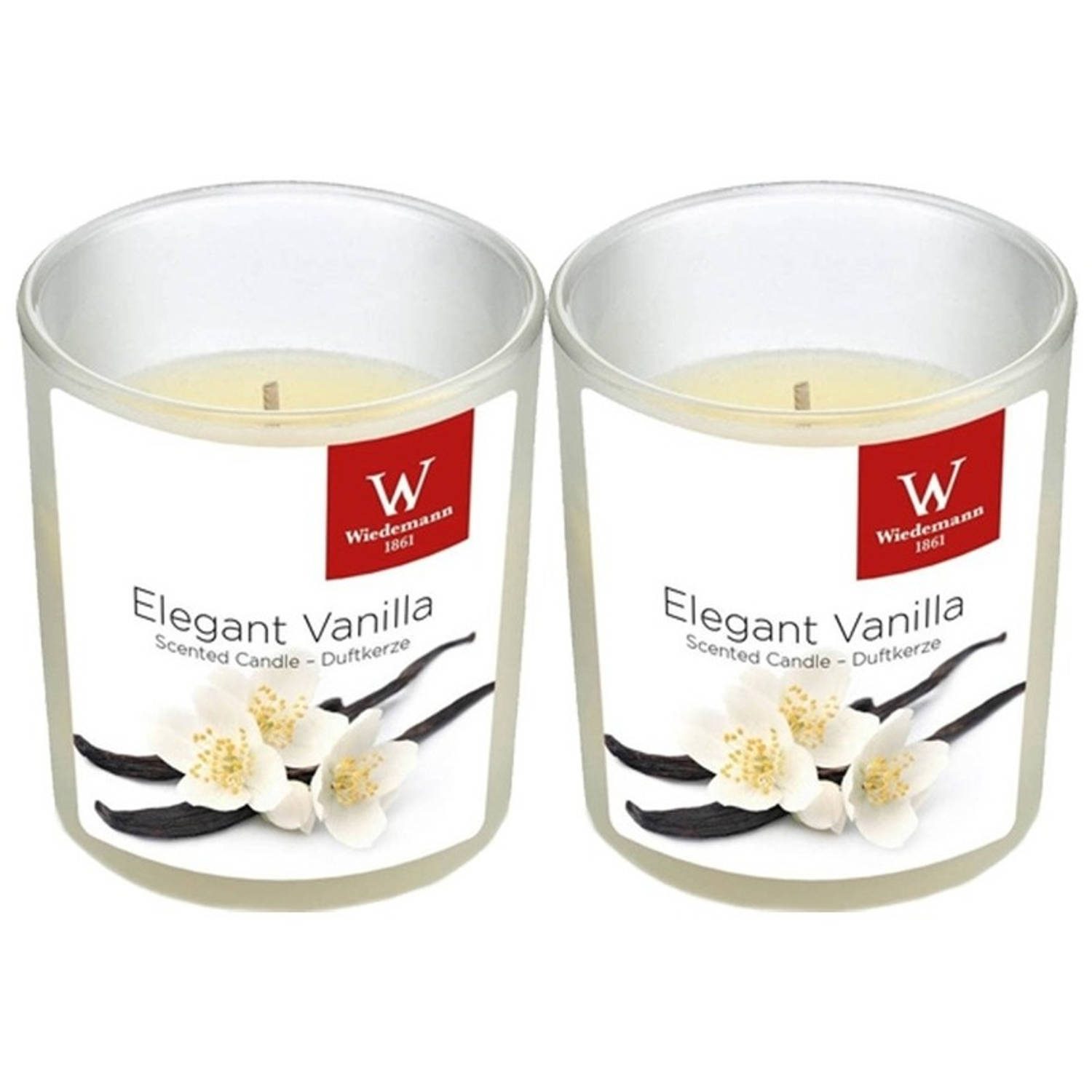 Trend Candles 2x Geurkaarsen Vanille In Glazen Houder 25 Branduren - Geurkaarsen Vanille Geur - Woondecoraties - Wit