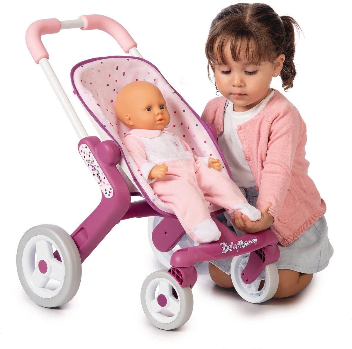 Smoby Baby Verpleegster Pop Wandelwagen - Multidirectionele Wielen - Roze
