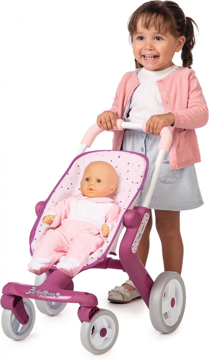 Smoby Baby Verpleegster Pop Wandelwagen - Multidirectionele Wielen - Roze