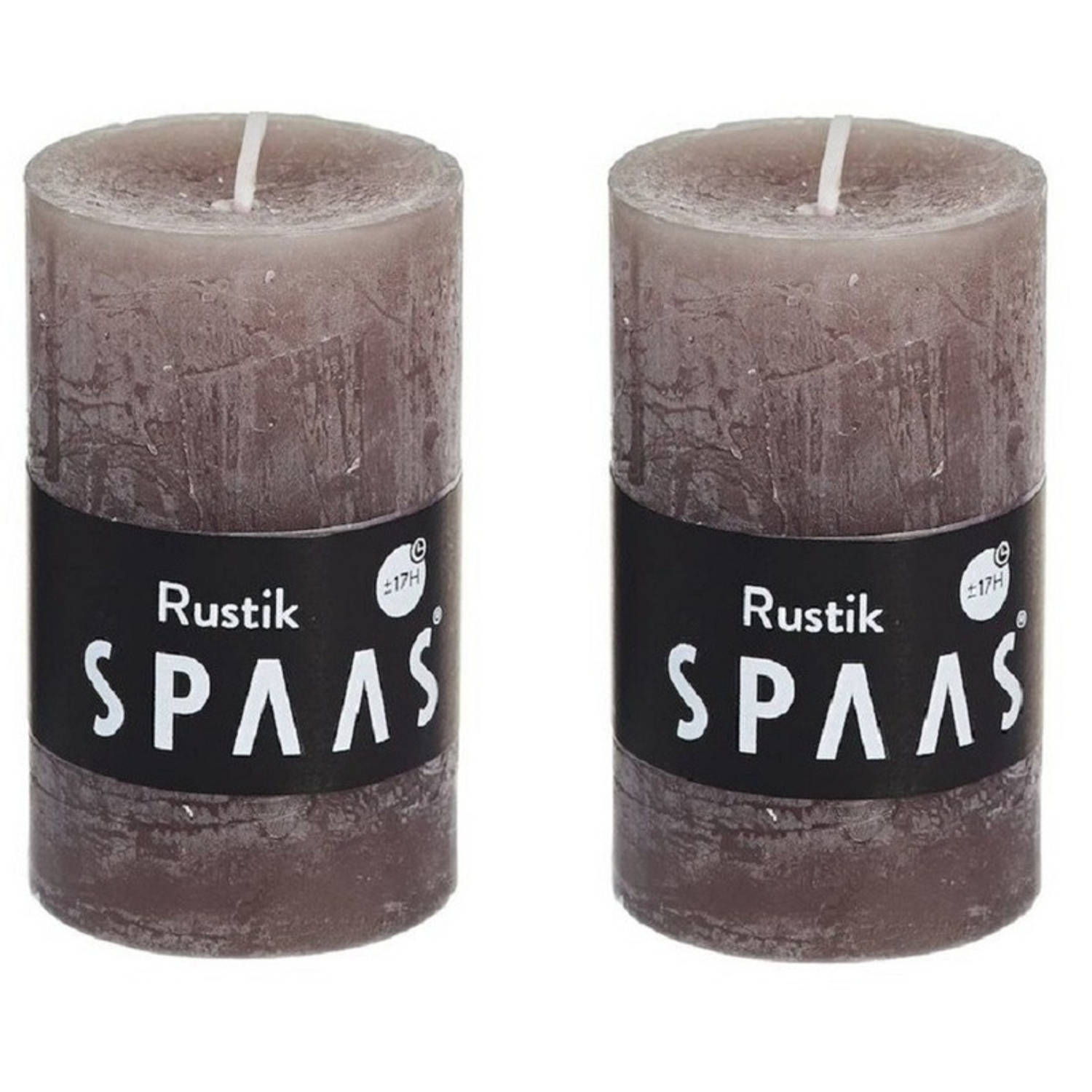 Spaas 2x Taupe Rustieke Cilinderkaarsen/stompkaarsen 5 X 8 Cm 17 Branduren - Geurloze Kaarsen - Woondecoraties - Bruin