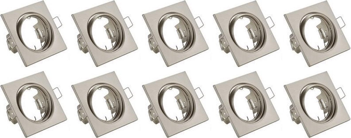 BES LED Spot Armatuur 10 Pack - Trion - Gu10 Fitting - Inbouw Vierkant - Mat Nikkel Aluminium - Kantelbaar 80mm