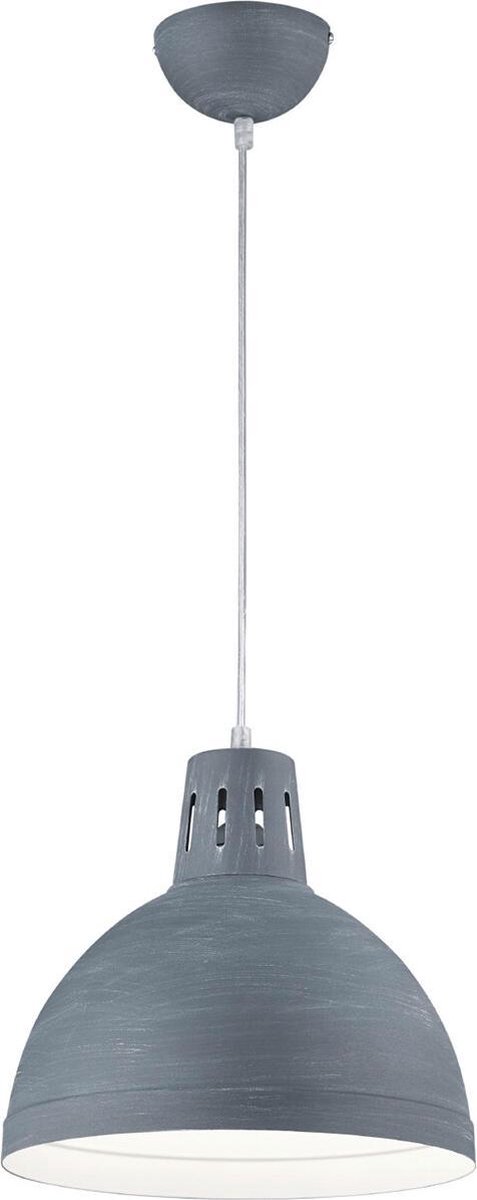 BES LED Led Hanglamp - Hangverlichting - Trion Sicano - E27 Fitting - Rond - Beton - Aluminium - Grijs