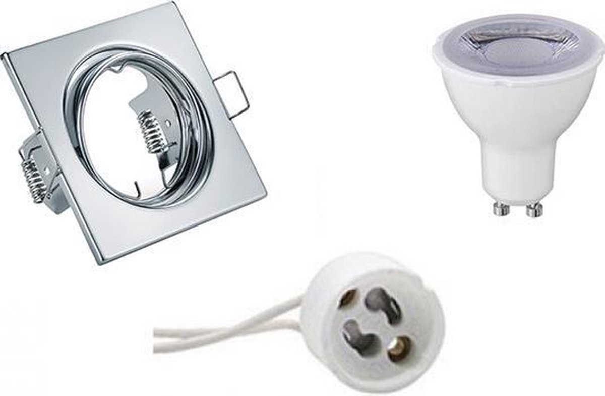 BES LED Led Spot Set - Trion - Gu10 Fitting - Dimbaar - Inbouw Vierkant - Glans Chroom - 6w - Warm 3000k - Kantelbaar 80mm - Wit