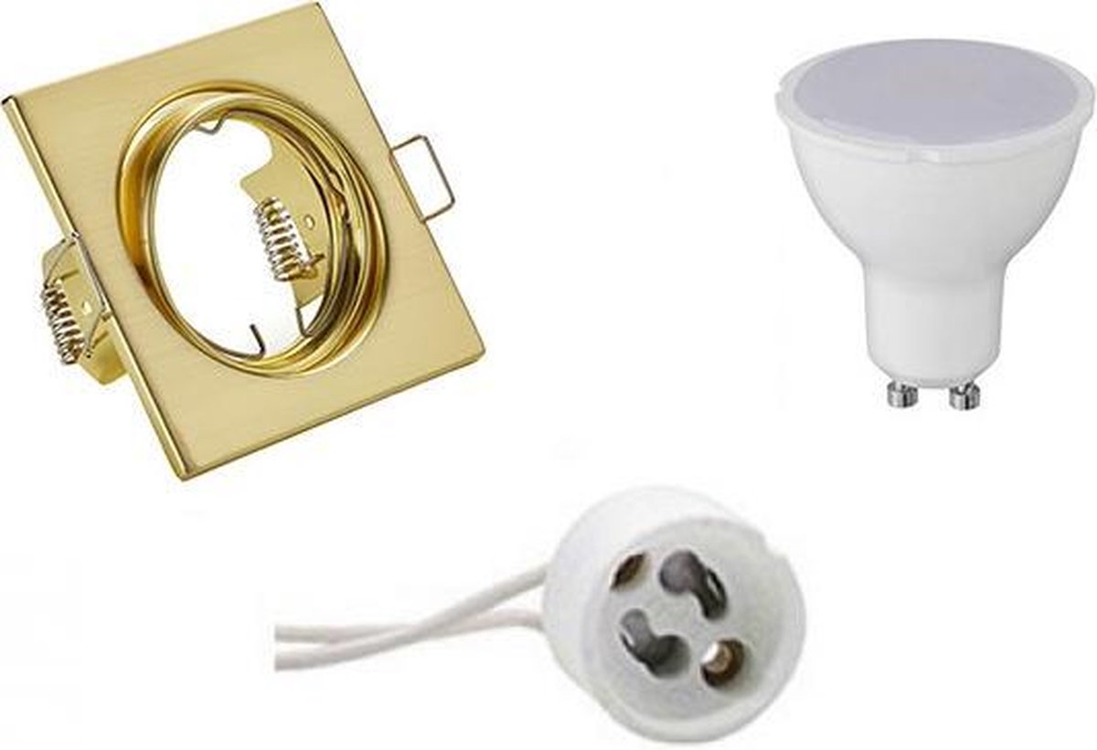 BES LED Led Spot Set - Trion - Gu10 Fitting - Inbouw Vierkant - Mat Goud - 6w - Warm 3000k - Kantelbaar 80mm - Wit