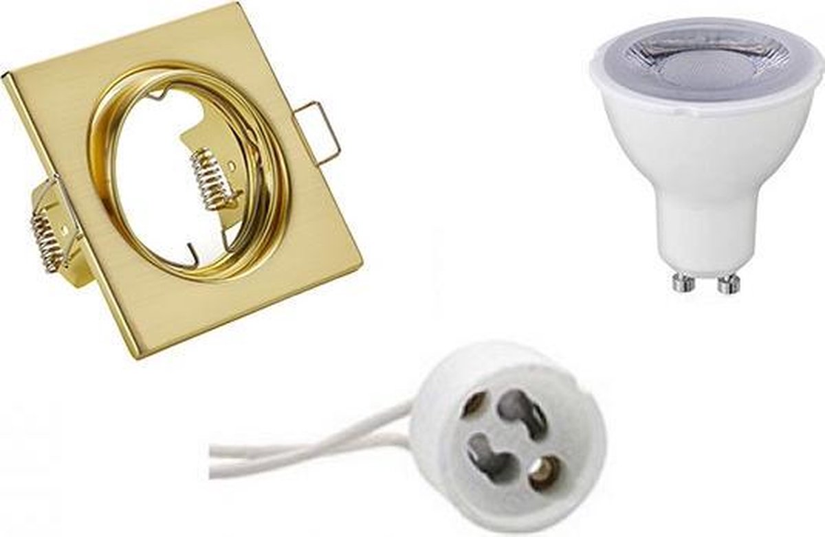 BES LED Led Spot Set - Trion - Gu10 Fitting - Dimbaar - Inbouw Vierkant - Mat Goud - 6w - Warm 3000k - Kantelbaar 80mm - Wit