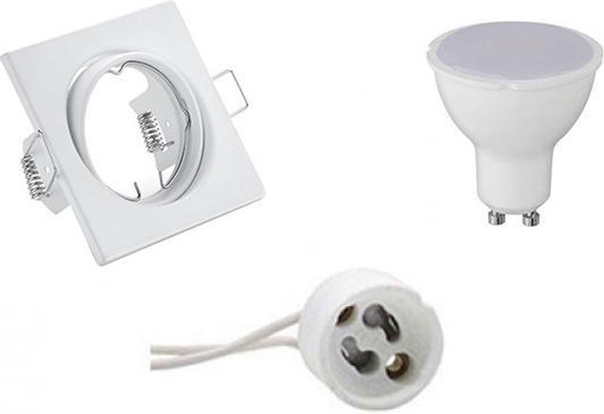 BES LED Led Spot Set - Trion - Gu10 Fitting - Inbouw Vierkant - Mat - 6w - Helder/koud 6400k - Kantelbaar 80mm - Wit