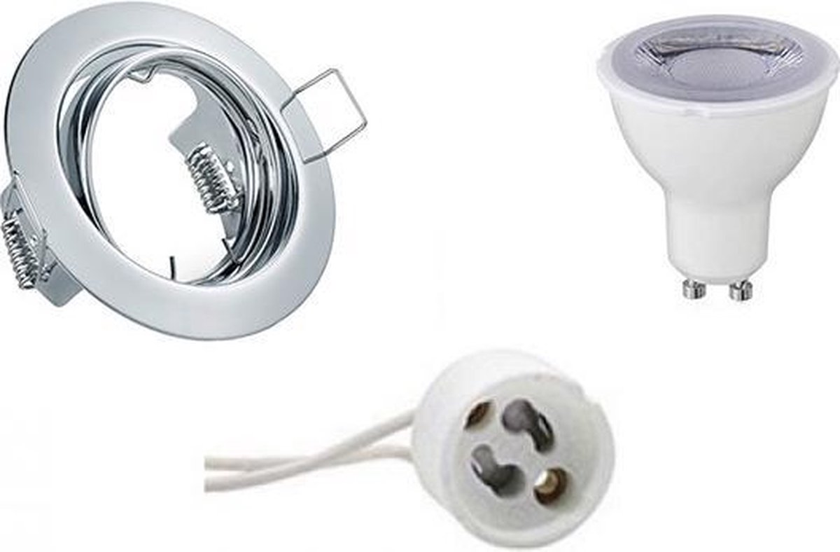 BES LED Led Spot Set - Trion - Gu10 Fitting - Dimbaar - Inbouw Rond - Glans Chroom - 6w - Warm 3000k - Kantelbaar Ø83mm - Wit