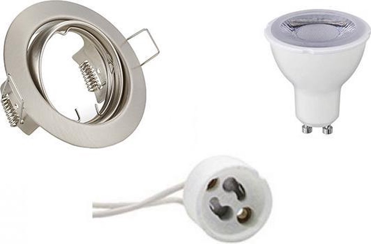 BES LED Led Spot Set - Trion - Gu10 Fitting - Dimbaar - Inbouw Rond - Mat Nikkel - 6w - Warm 3000k - Kantelbaar Ø83mm - Wit