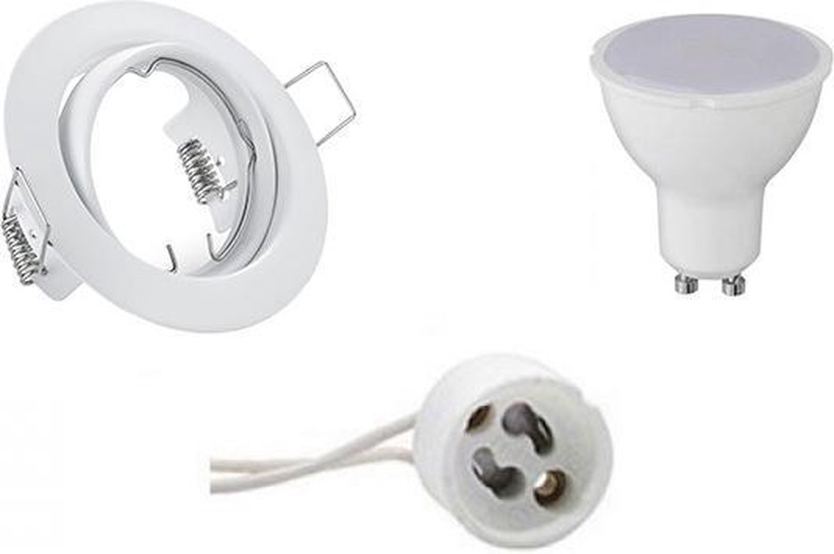 BES LED Led Spot Set - Trion - Gu10 Fitting - Inbouw Rond - Mat - 6w - Helder/koud 6400k - Kantelbaar Ø83mm - Wit