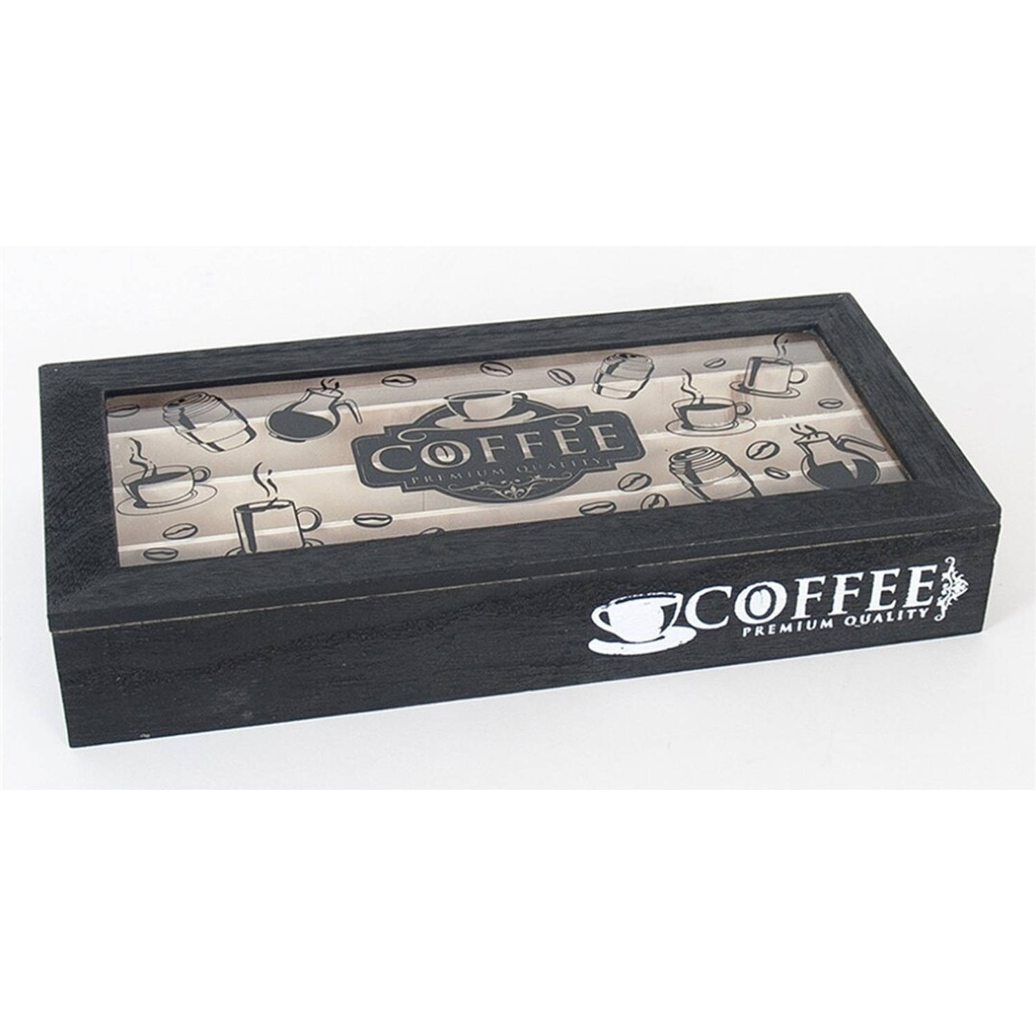 Gerim Bewaardoos/opbergbox Voor Koffiecup/coffie Capsules - 35 X 6 X 17 Cm - Koffie Cups/capsules Opbergdozen - Zwart