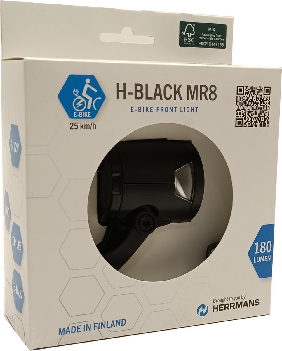 Herrmans voorlicht H Black MR8 e bike 6/12 V aluminium - Zwart
