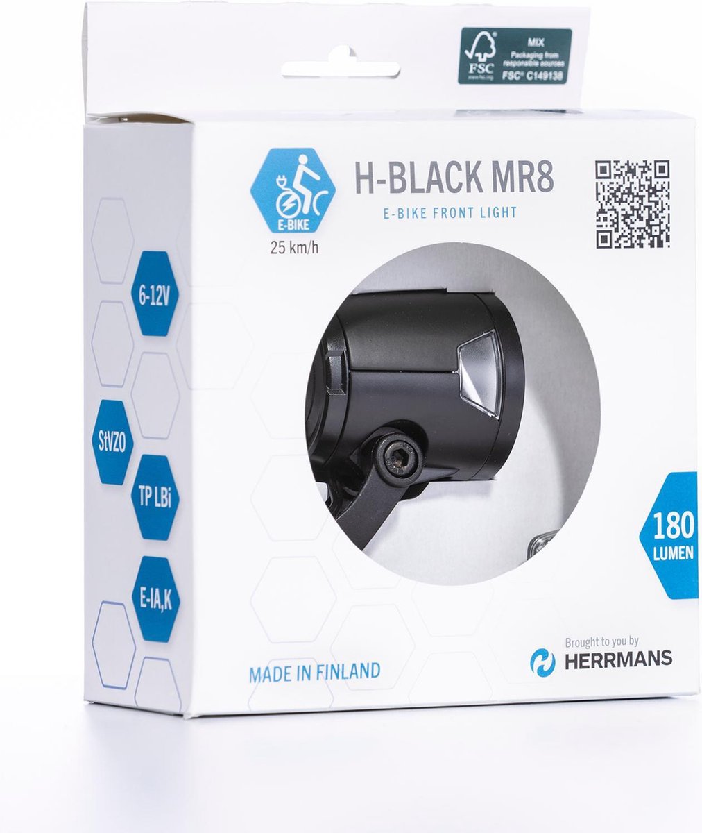 Herrmans voorlicht H Black MR8 e bike 6/12 V aluminium - Zwart