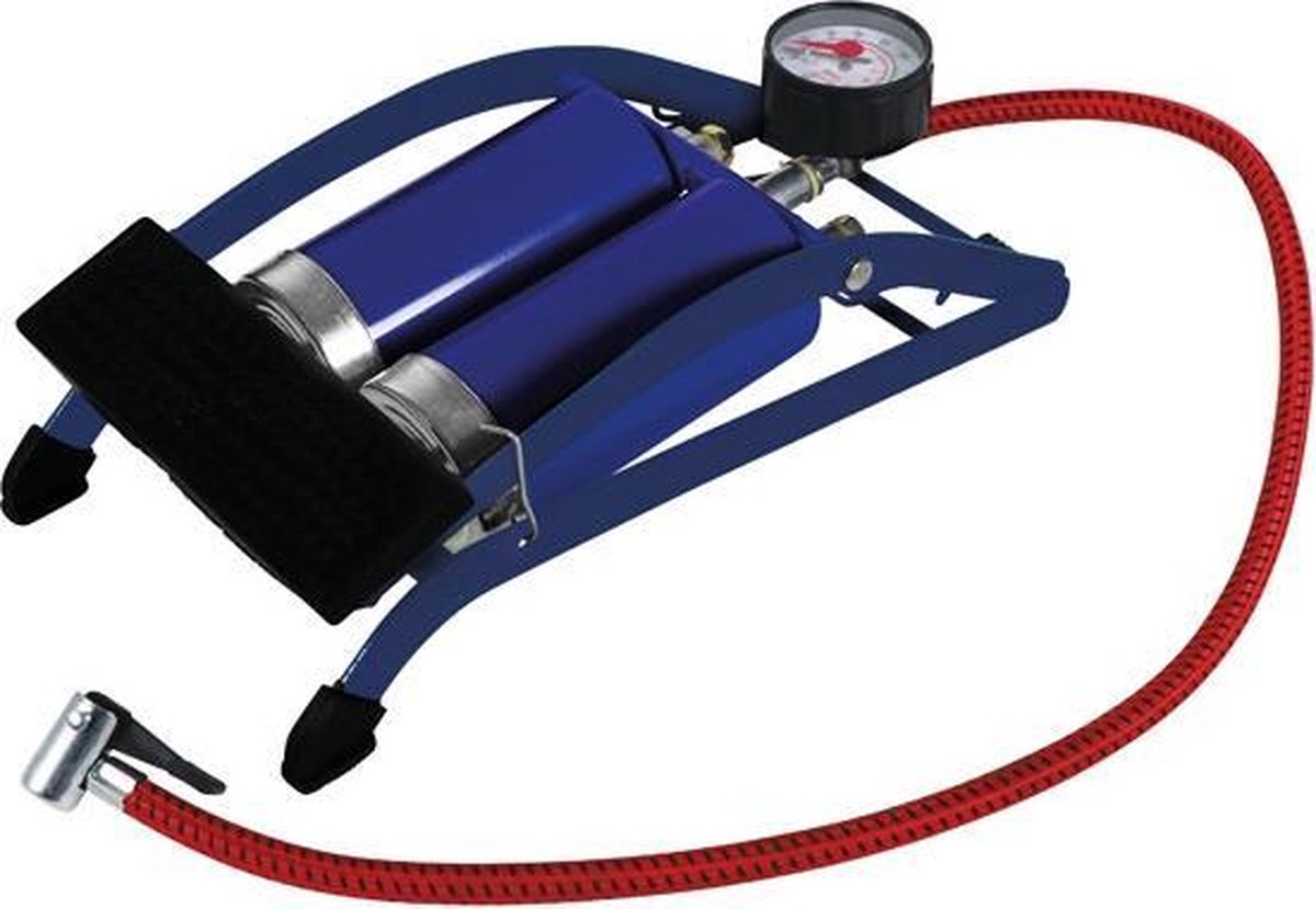 CarPoint voetpomp dubbel 29 x 15 cm 7 bar staal 4 delig - Blauw
