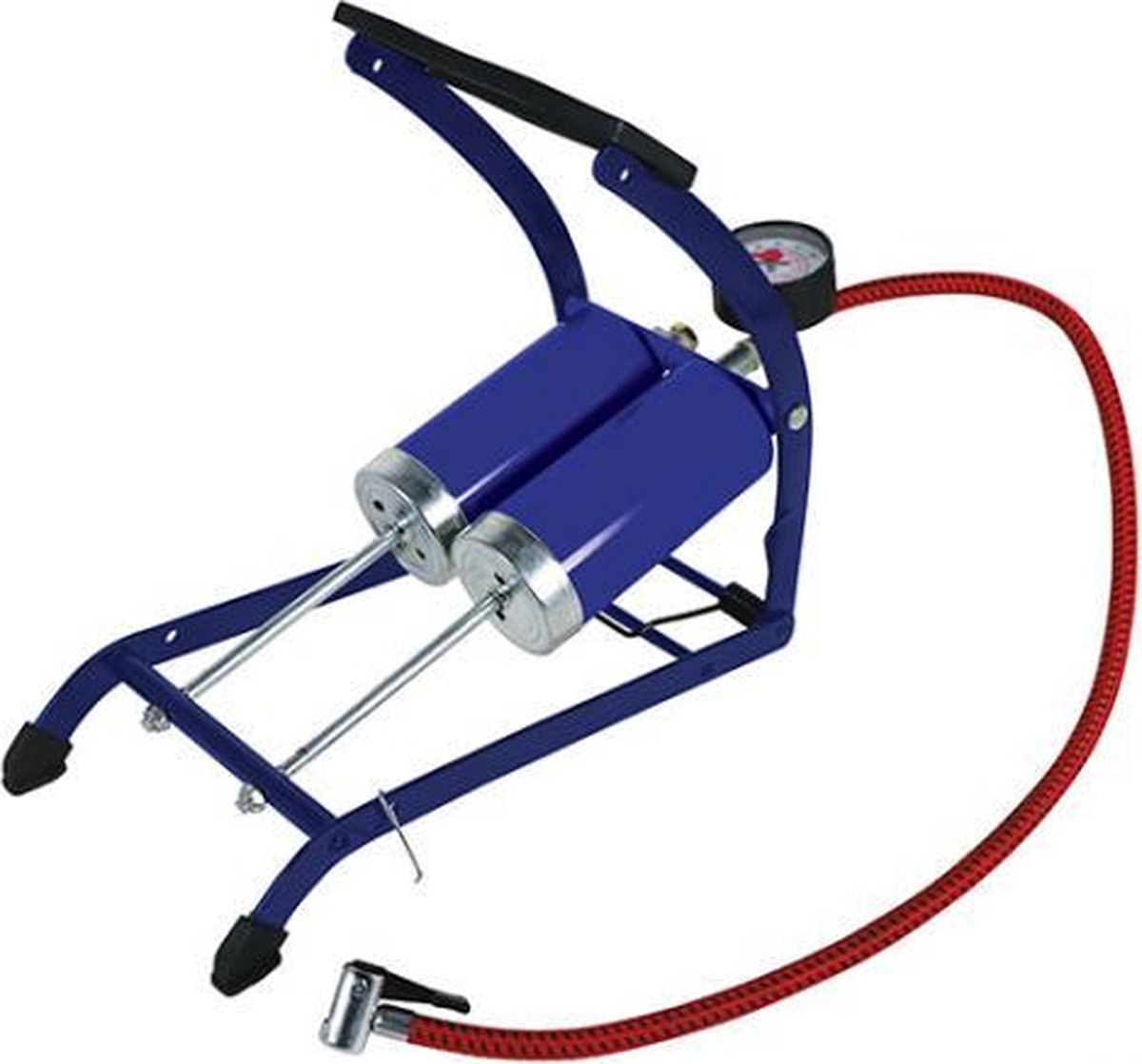 CarPoint voetpomp dubbel 29 x 15 cm 7 bar staal 4 delig - Blauw