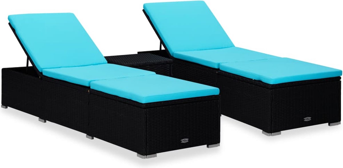 Vidaxl 3-delige Ligbeddenset Met Theetafel Poly Rattan - Zwart