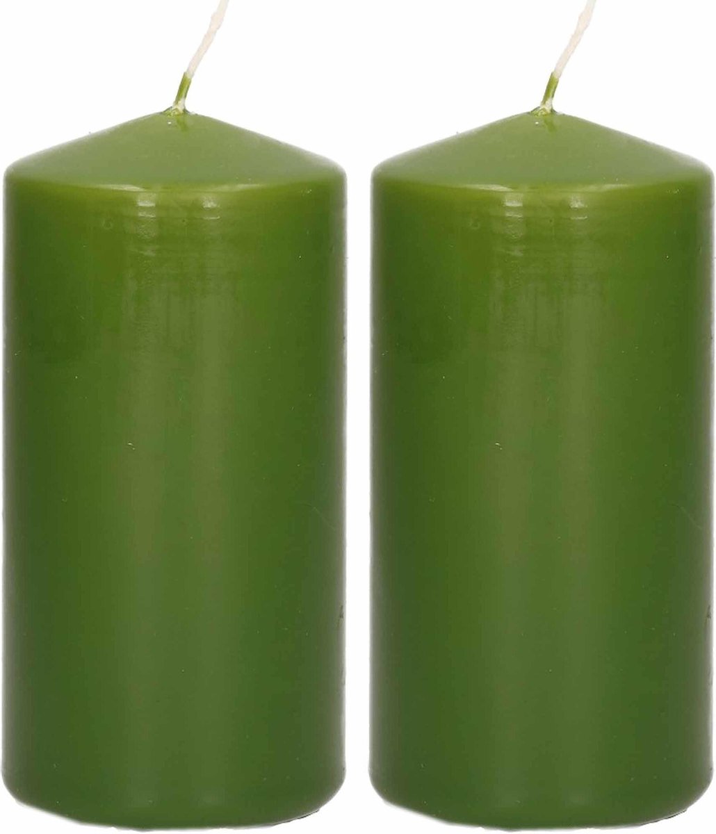 Trend Candles 2x Olijfe Cilinderkaarsen/stompkaarsen 6 X 12 Cm 40 Branduren - Geurloze Kaarsen Olijf - Woondecoraties - Groen