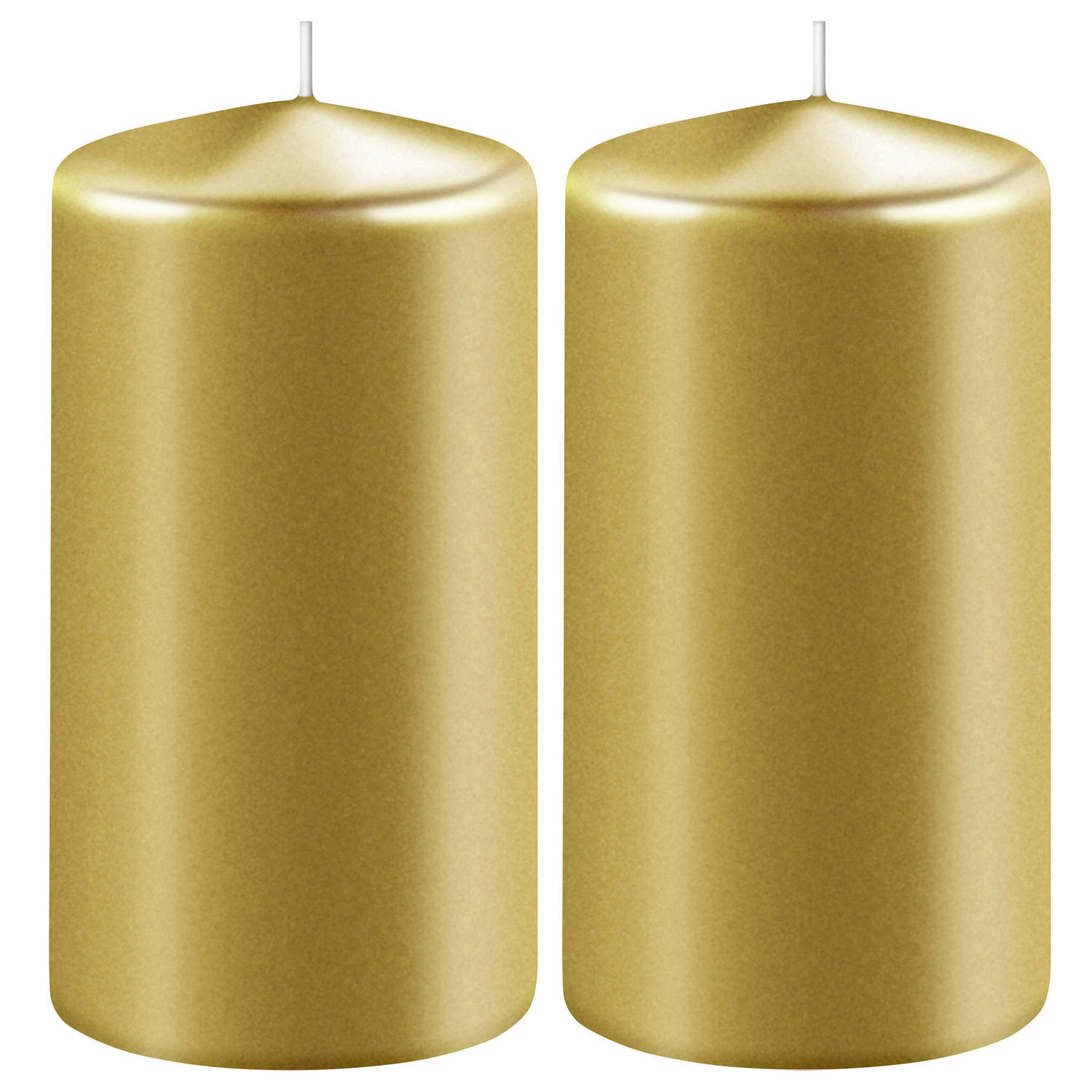 Enlightening Candles 2x Metallicen Cilinderkaarsen/stompkaarsen 6 X 15 Cm 58 Branduren - Geurloze Kaarsen Metallic - Woondecoraties - Goud