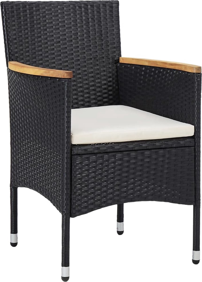 Vidaxl 3-delige Tuinset Poly Rattan En Acaciahout - Zwart