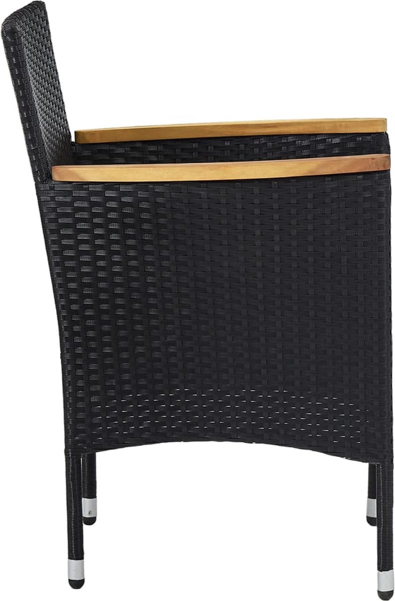 Vidaxl 3-delige Tuinset Poly Rattan En Acaciahout - Zwart