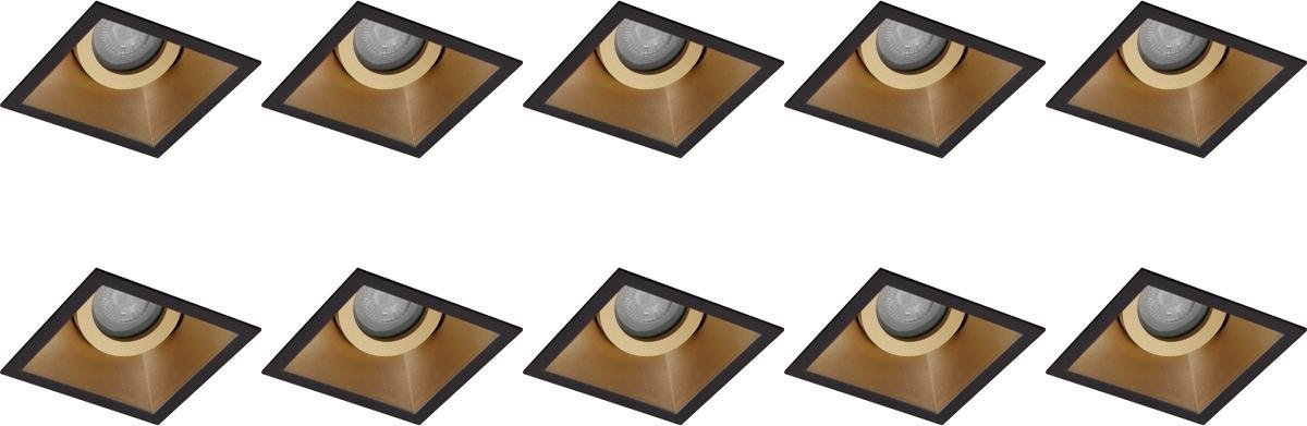 BES LED Spot Armatuur 10 Pack - Pragmi Zano Pro - Gu10 Fitting - Inbouw Vierkant - Mat/goud - Aluminium - Kantelbaar - - Zwart