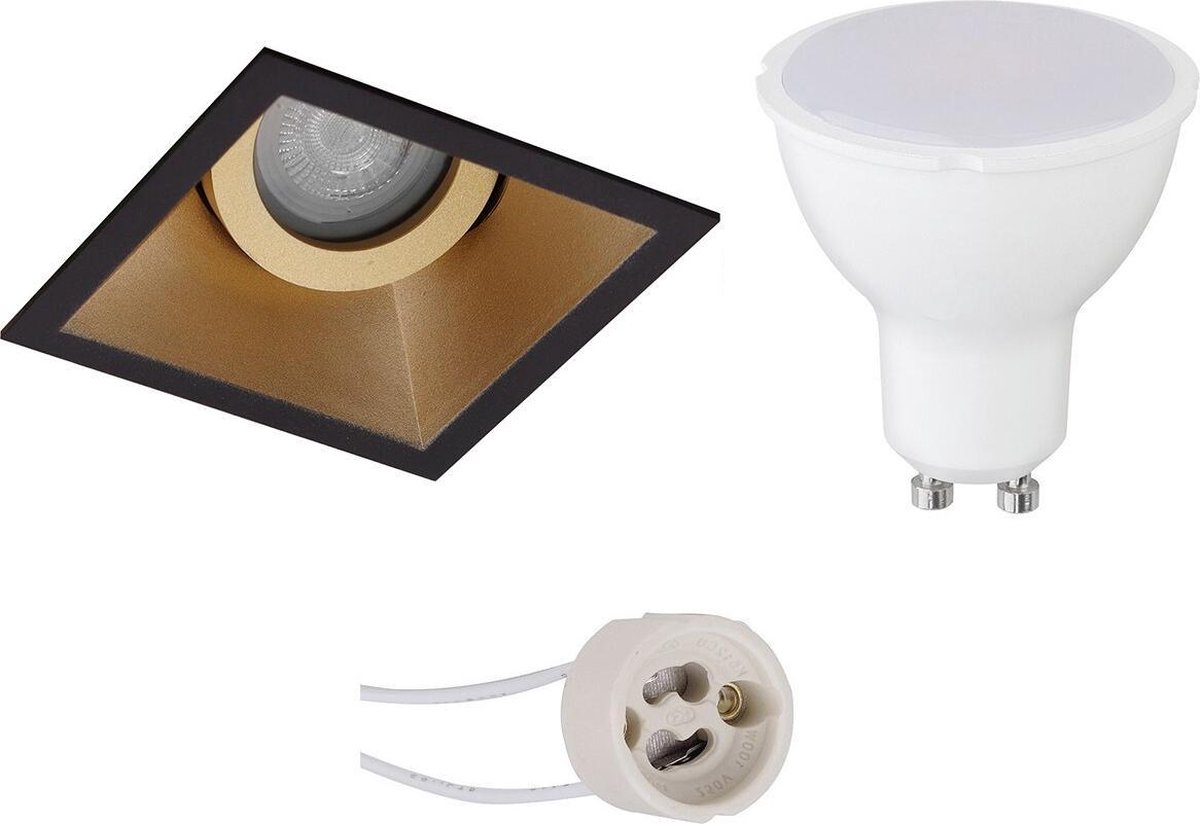 BES LED Led Spot Set - Pragmi Zano Pro - Gu10 Fitting - Inbouw Vierkant - Mat/goud - 4w - Natuurlijk Wit 4200k - - Zwart