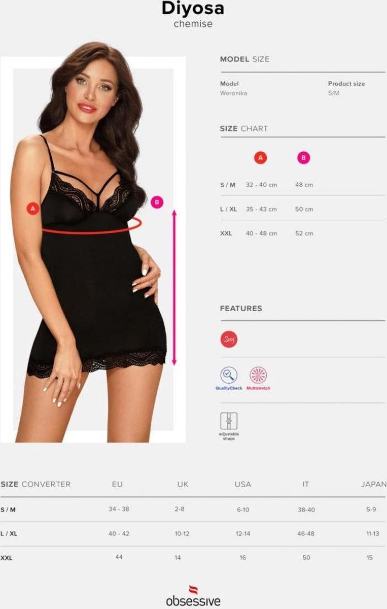 Obsessive Diyosa Negligé Met Sexy String - Zwart