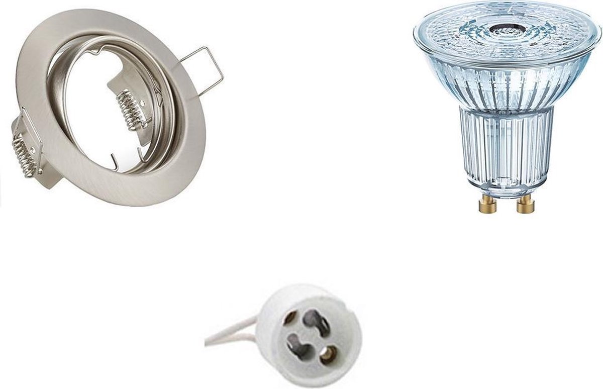 Osram - Led Spot Set - Parathom Par16 930 36d - Gu10 Fitting - Dimbaar - Inbouw Rond - Mat Nikkel - 3.7w - Warm - Wit