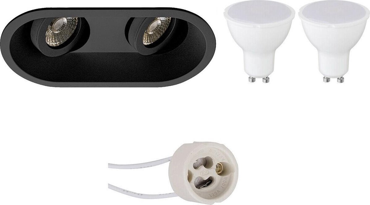 BES LED Led Spot Set - Pragmi Zano Pro - Gu10 Fitting - Inbouw Ovaal Dubbel - Mat - 4w - Helder/koud Wit 6400k - - Zwart