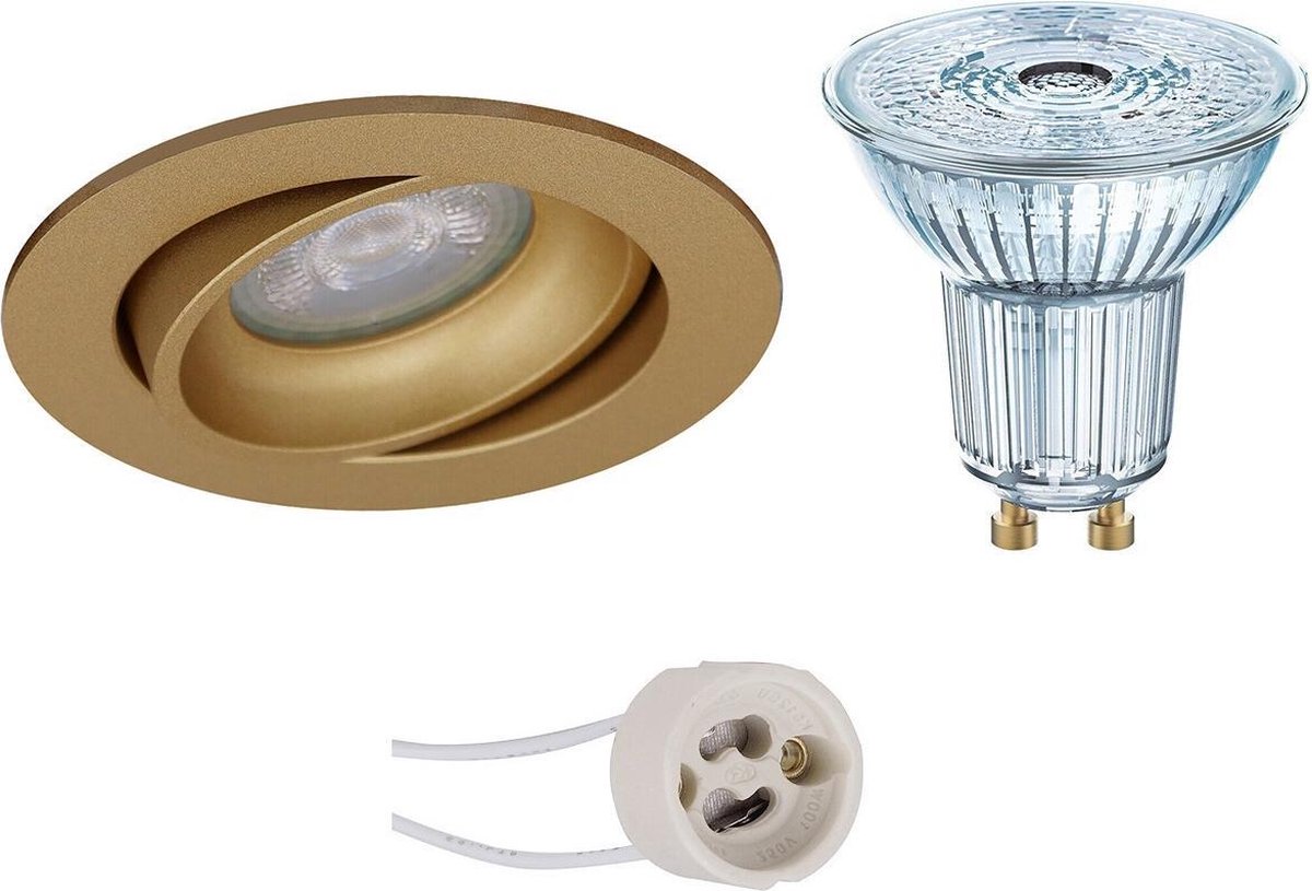 Osram - Led Spot Set - Parathom Par16 930 36d - Pragmi Delton Pro - Gu10 Fitting - Dimbaar - Inbouw Rond - Mat - - Goud