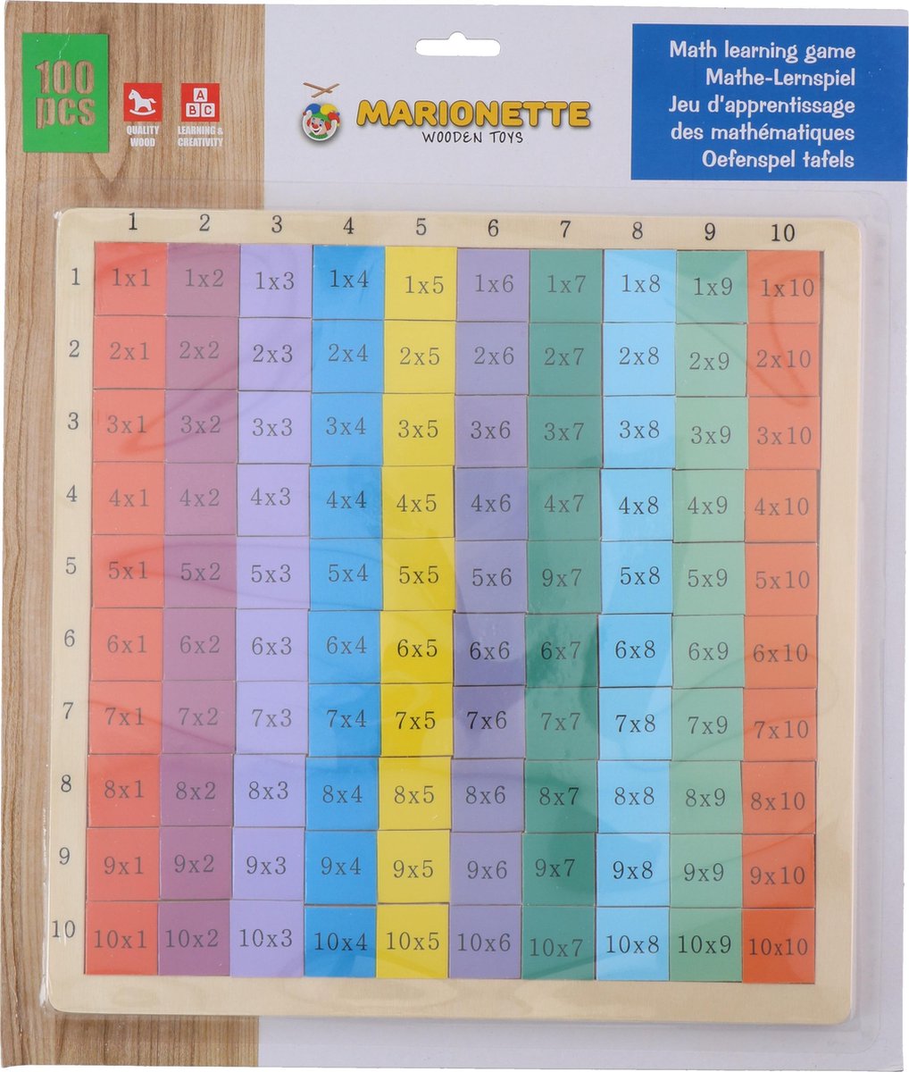 Marionette Wooden Toys Rekenspel - Tafels Van Vermenigvuldiging - 100 Stukken - Hout