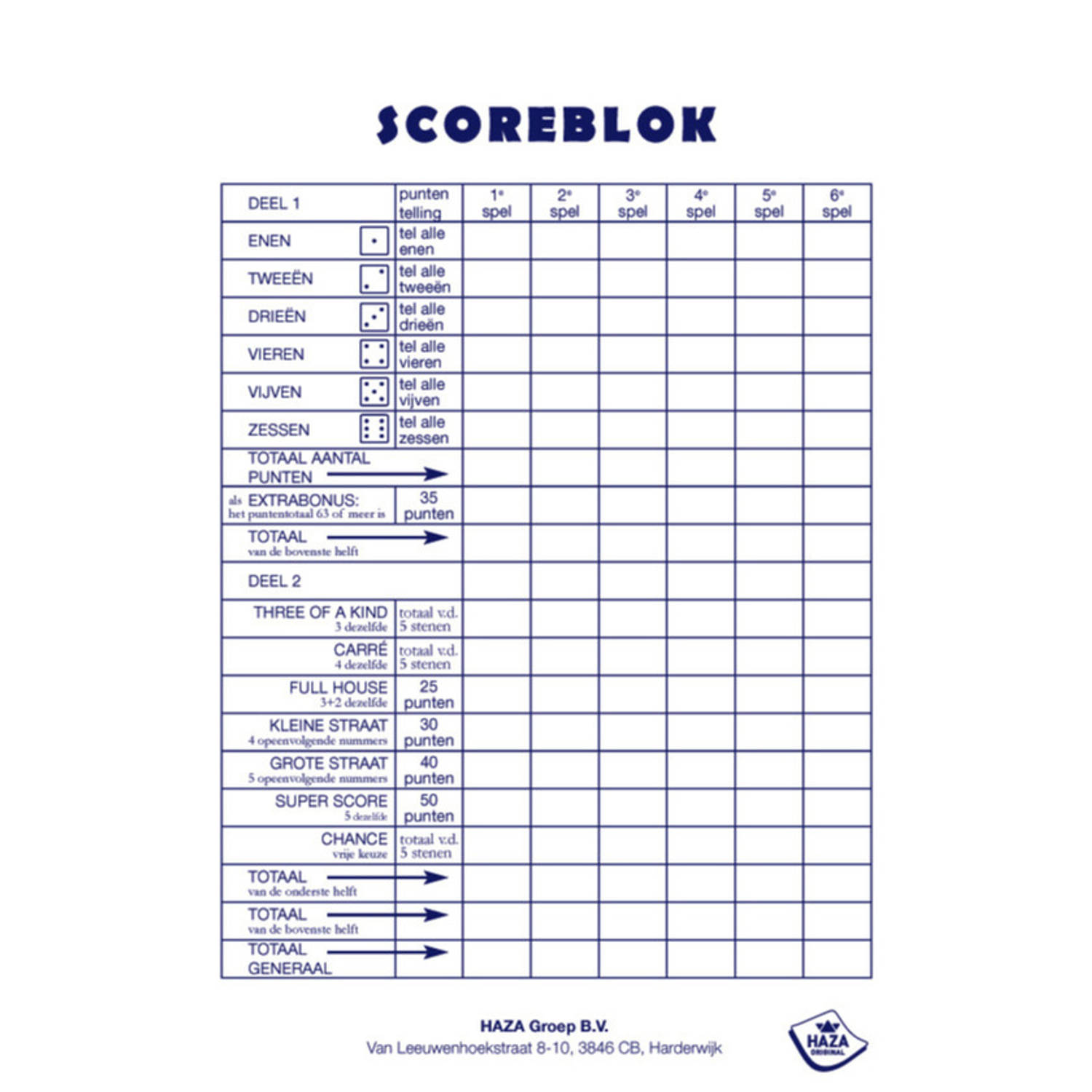 Haza 2x Scoreblokken Yahtzee 250 Vellen - Scoreblok - Dobbelspellen - Familiespelletjes - Yahtzee Score Notitieblok 2 Stuks - Wit