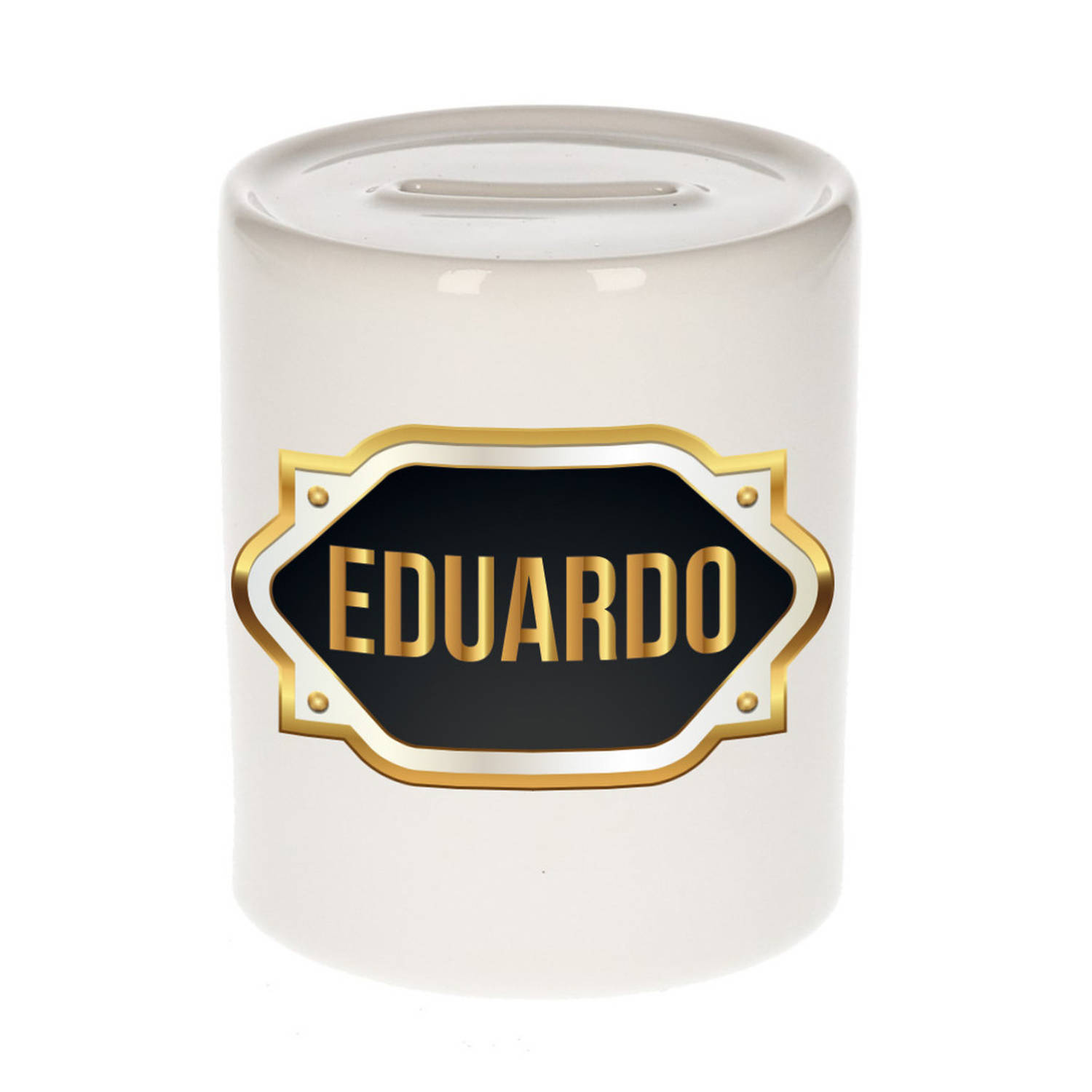 Bellatio Decorations Eduardo Naam Cadeau Spaarpot Meten Embleem - Kado Verjaardag/ Vaderdag/ Pensioen/ Geslaagd/ Bedankt - Goud