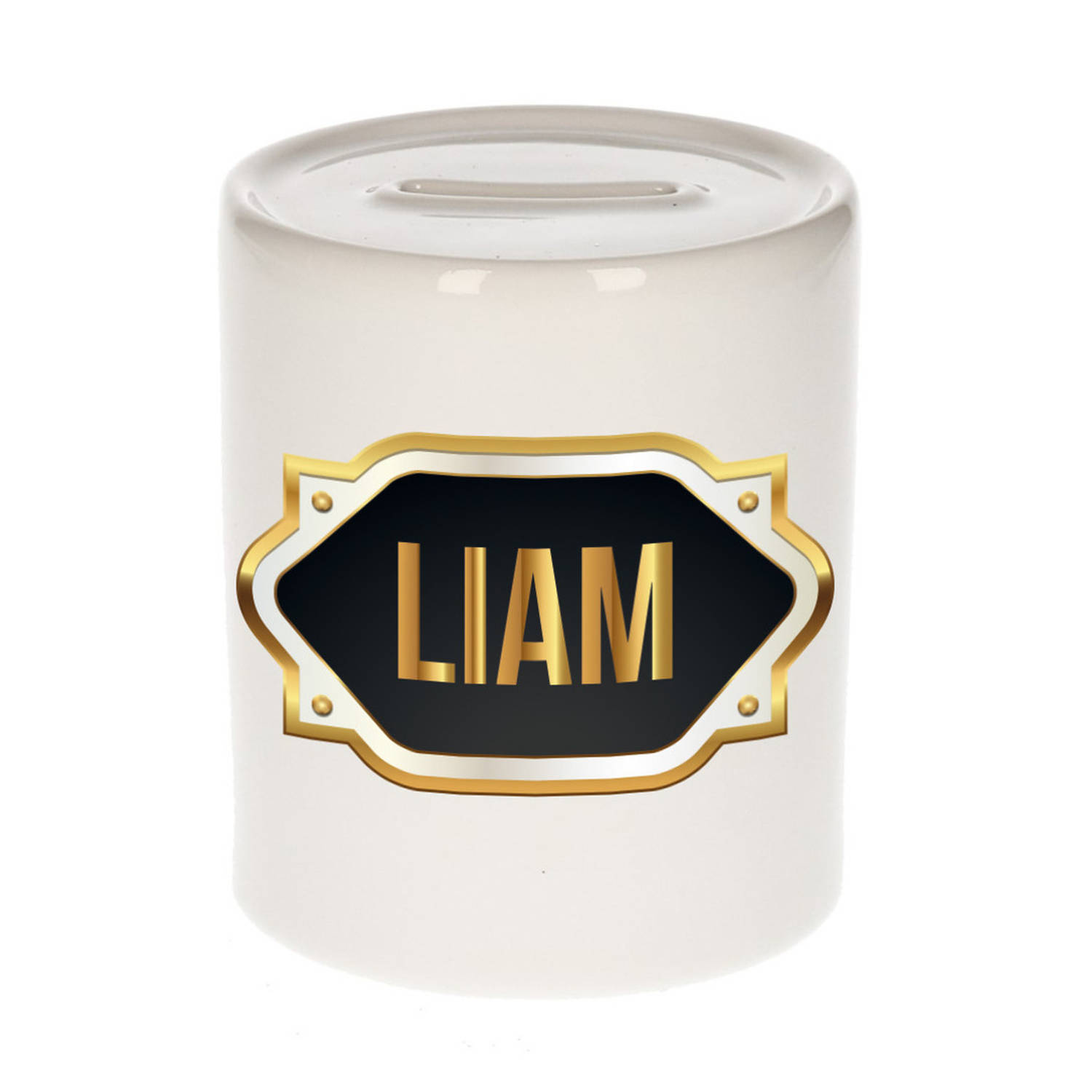 Bellatio Decorations Liam Naam Cadeau Spaarpot Meten Embleem - Kado Verjaardag/ Vaderdag/ Pensioen/ Geslaagd/ Bedankt - Goud