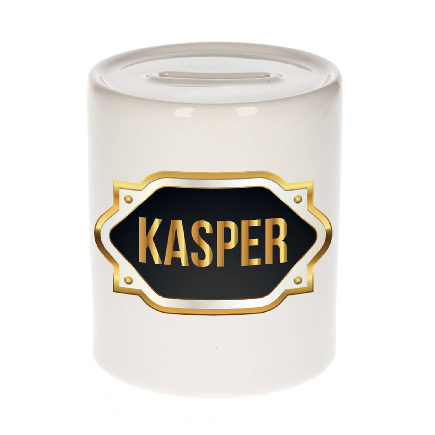 Bellatio Decorations Kasper Naam Cadeau Spaarpot Meten Embleem - Kado Verjaardag/ Vaderdag/ Pensioen/ Geslaagd/ Bedankt - Goud