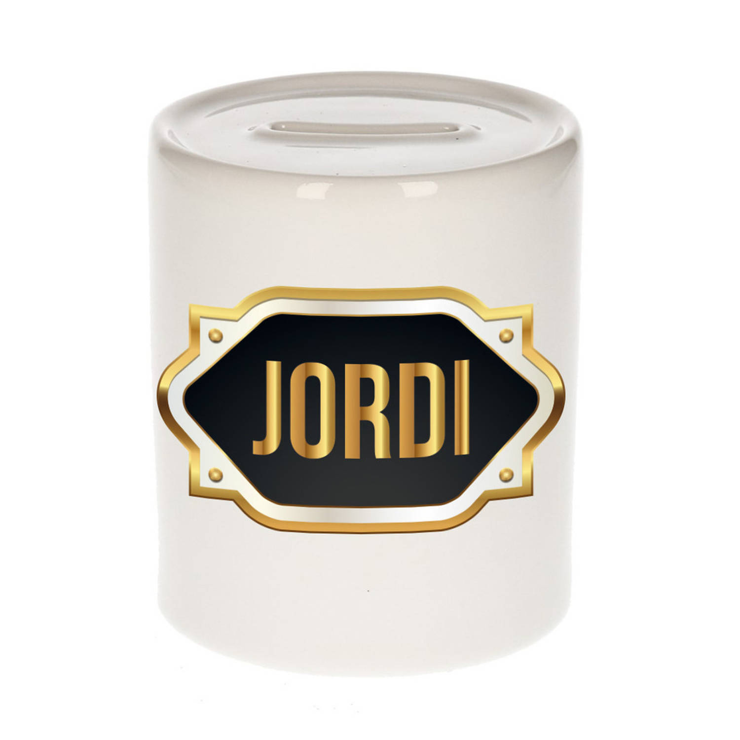 Bellatio Decorations Jordi Naam Cadeau Spaarpot Meten Embleem - Kado Verjaardag/ Vaderdag/ Pensioen/ Geslaagd/ Bedankt - Goud