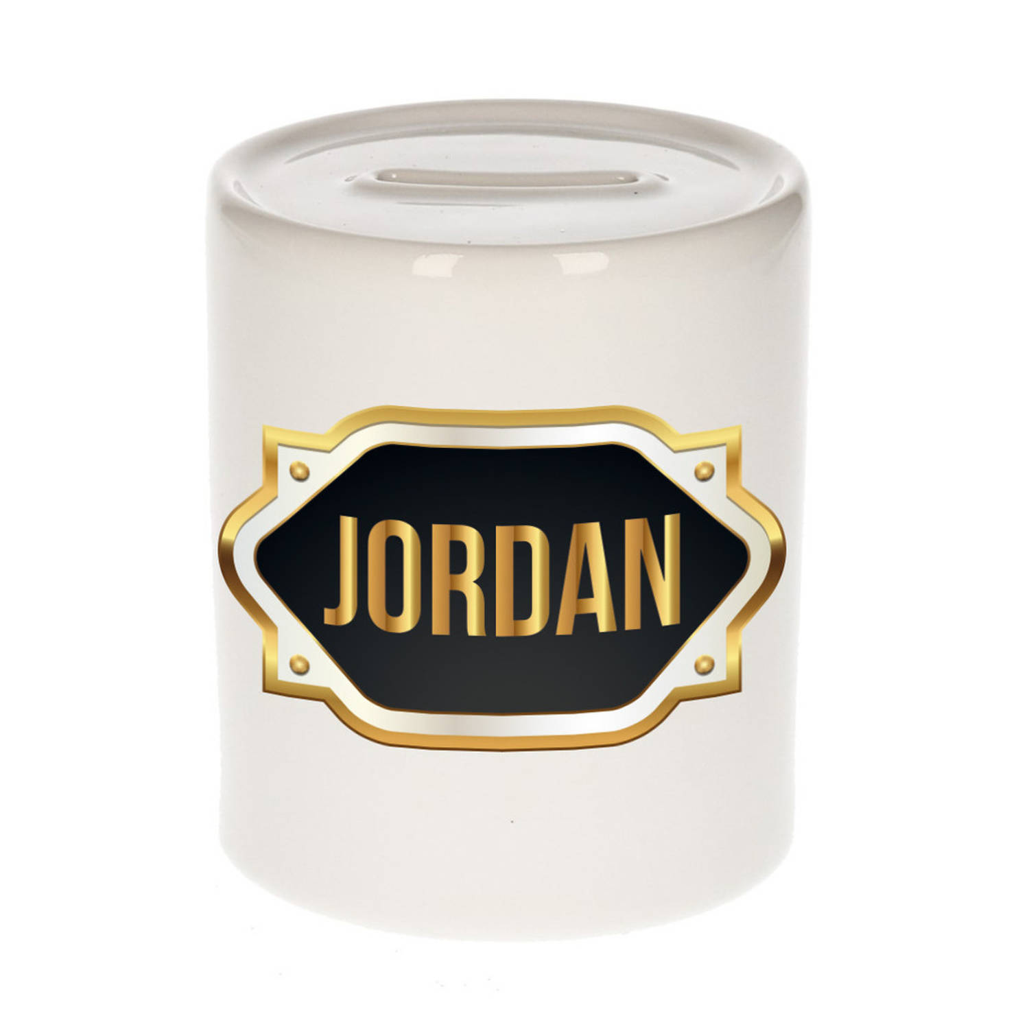 Bellatio Decorations Jordan Naam Cadeau Spaarpot Meten Embleem - Kado Verjaardag/ Vaderdag/ Pensioen/ Geslaagd/ Bedankt - Goud