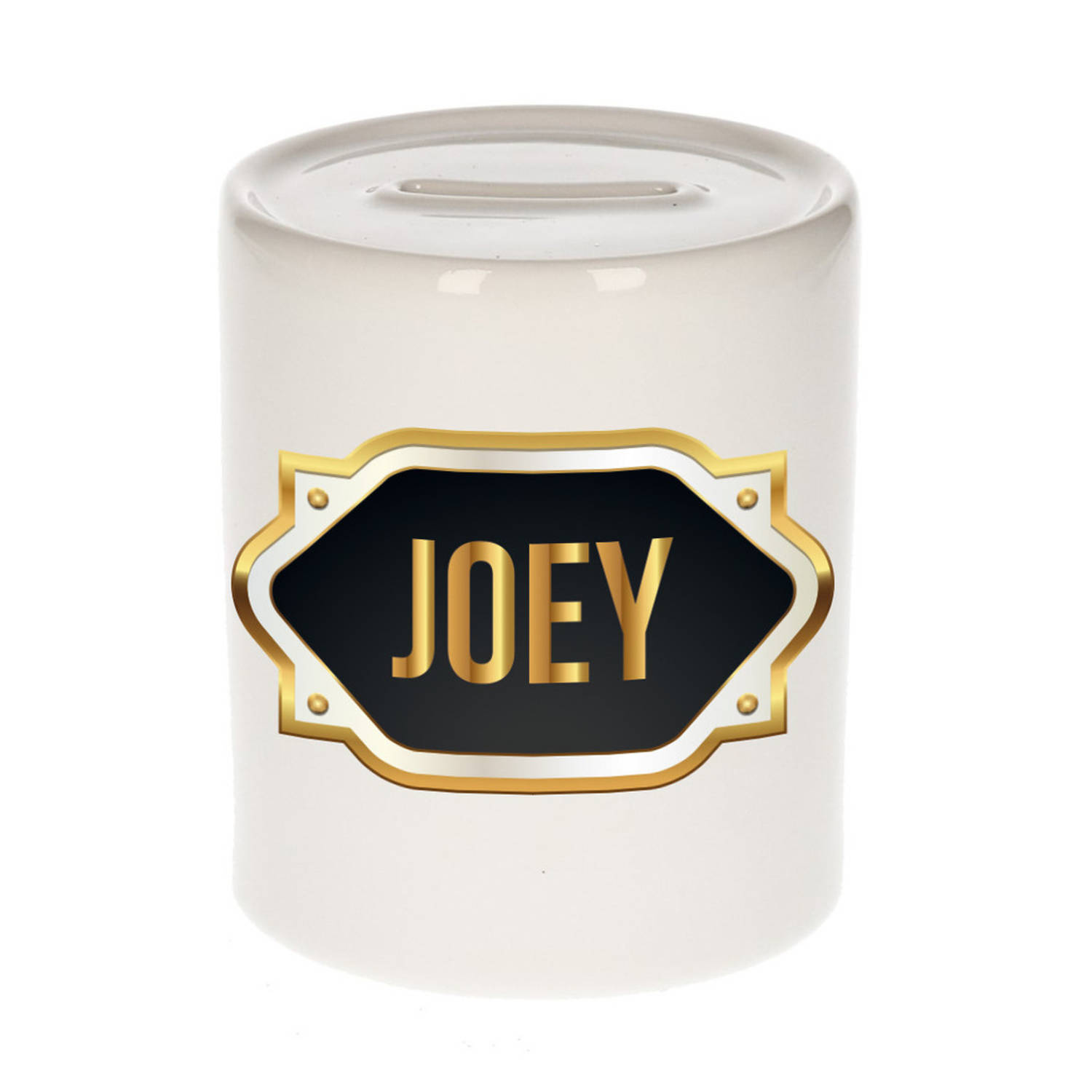 Bellatio Decorations Joey Naam Cadeau Spaarpot Meten Embleem - Kado Verjaardag/ Vaderdag/ Pensioen/ Geslaagd/ Bedankt - Goud