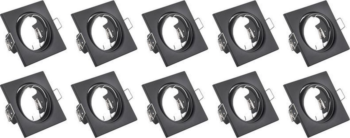 BES LED Spot Armatuur 10 Pack - Trion - Gu10 Fitting - Inbouw Vierkant - Mat Aluminium - Kantelbaar 80mm - Zwart