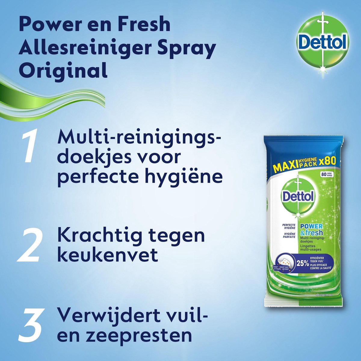 Dettol Schoonmaakdoekjes Power & Fresh - Original - 80 Stuks