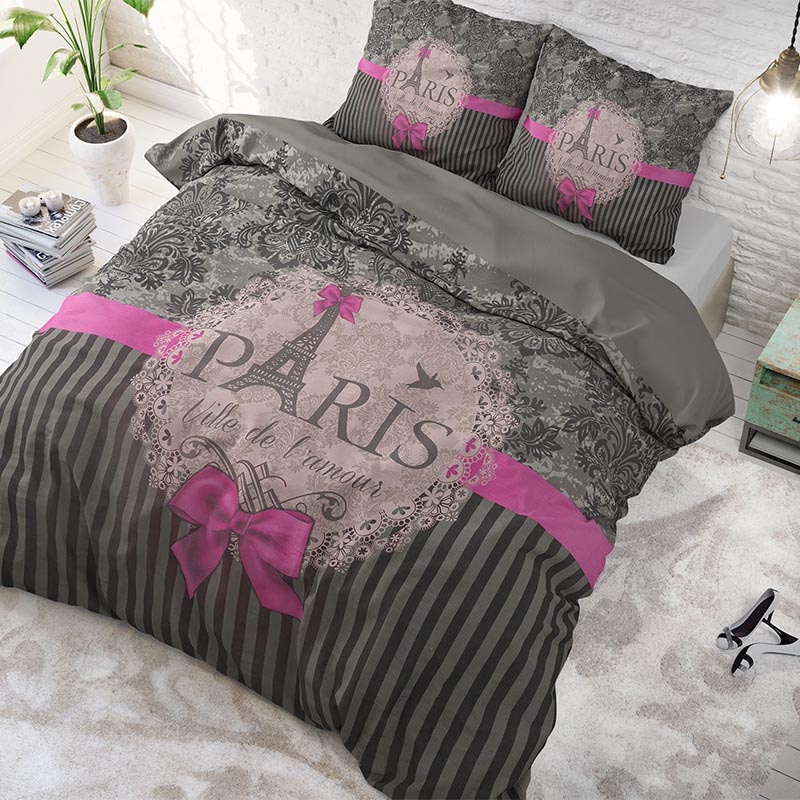 I Love Paris Pink 1-persoons (140 x 220 cm + 1 kussensloop) Dekbedovertrek - Roze