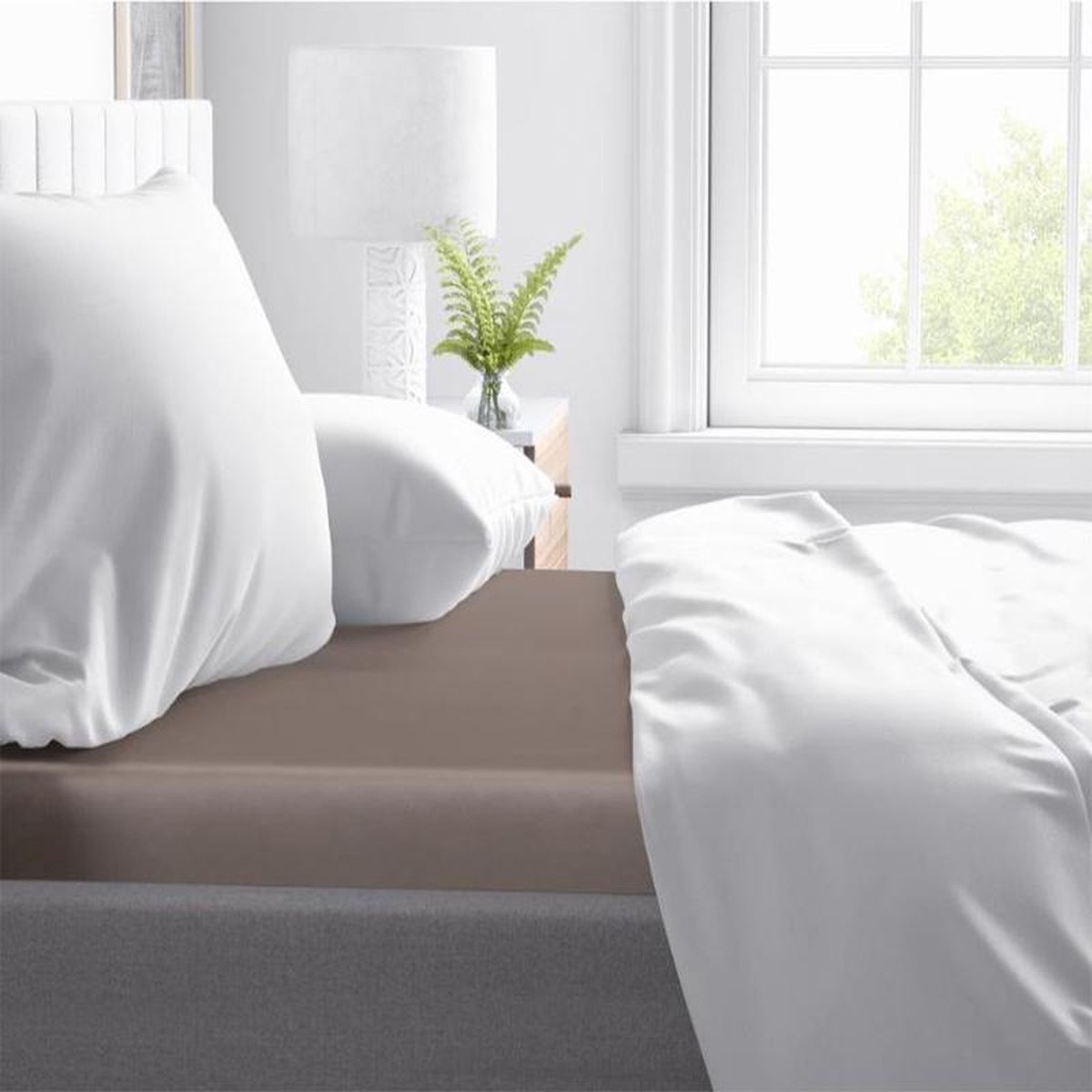 Primaviera Deluxe Topper Hoeslaken Satijn - Taupe 90 x 200 cm