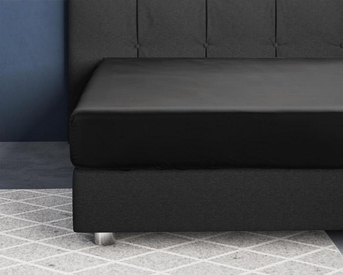 Primaviera Deluxe Satijn Hoeslaken - 160 x 200 cm - Zwart