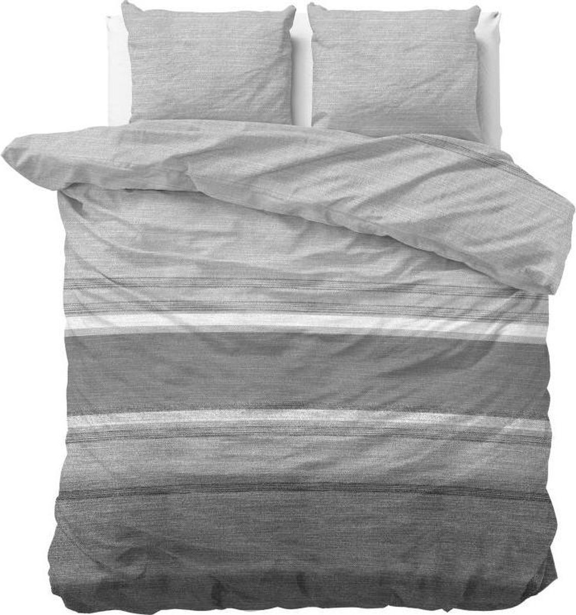 Sleeptime Stone Stripe Flanel 2-persoons (200 x 200/220 cm + 2 kussenslopen) Dekbedovertrek - Grijs