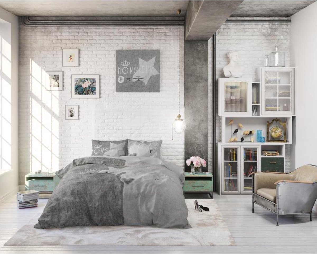 Sleeptime Monsieur et Madame - Lits-jumeaux (240 x 220 cm + 2 kussenslopen) Dekbedovertrek - Grijs