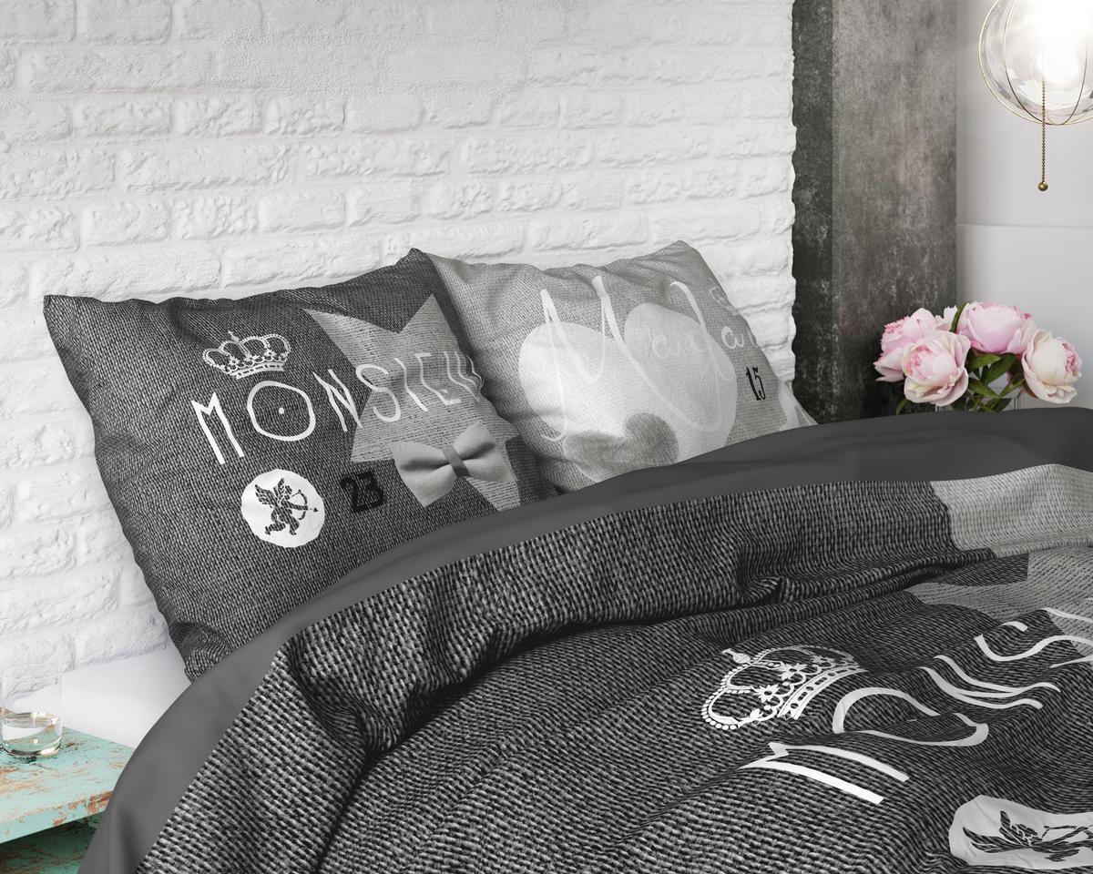Sleeptime Monsieur et Madame - Lits-jumeaux (240 x 220 cm + 2 kussenslopen) Dekbedovertrek - Grijs