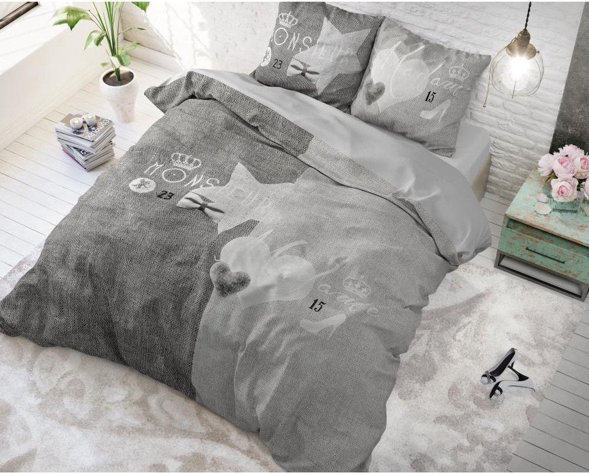 Sleeptime Monsieur et Madame - Lits-jumeaux (240 x 220 cm + 2 kussenslopen) Dekbedovertrek - Grijs