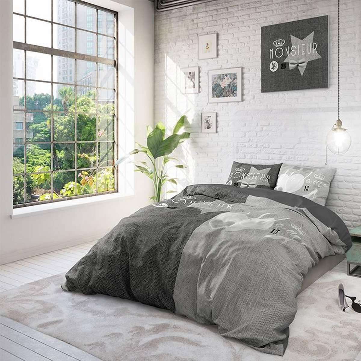 Sleeptime Monsieur et Madame - Lits-jumeaux (240 x 220 cm + 2 kussenslopen) Dekbedovertrek - Grijs