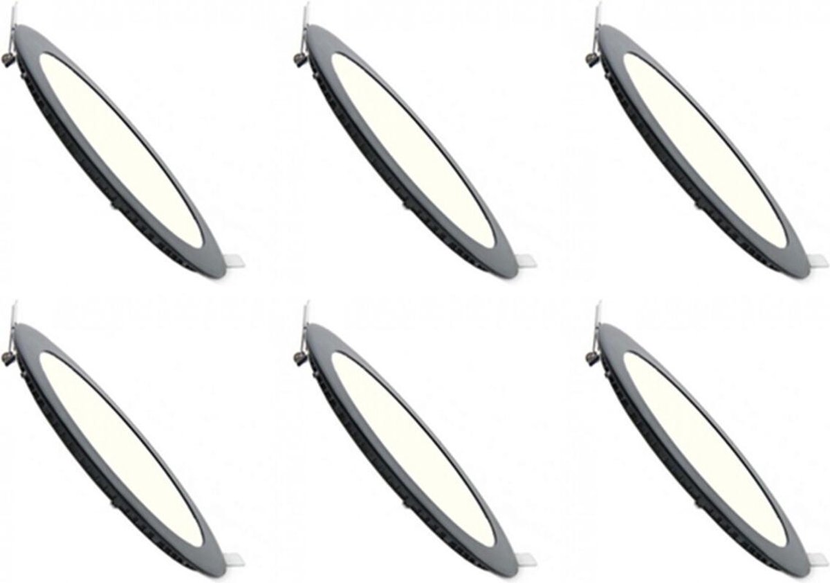 BES LED Led Downlight Slim 6 Pack - Inbouw Rond 3w - Natuurlijk Wit 4200k - Mat Aluminium - Ø90mm - Zwart